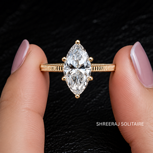 Anillo de compromiso vintage con diamante de laboratorio marquise certificado IGI de 1-3 quilates, engaste floral tipo catedral y tulipán, filigrana grabada a mano - Product Image 2