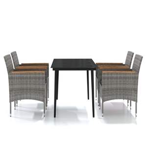 Gray Rattan Garden Dining Set 4 Seater Weather Resistant Outdoor Furniture Contemporary Design Metal <b>Frame</b> - Product Image 2
