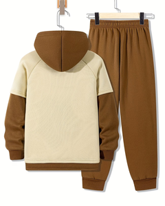 Customized Brand 2pcs Set Boys Outfit Long Sleeve Pullover Hoodie Joggers Autumn/Winter Solid Color Polyester Soft Shell Casual - Product Image 2