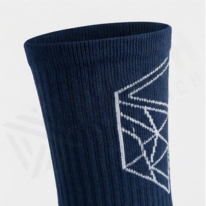Navy Crew <b>Socks</b> With White Logo Breathable Polyester Spandex Basketball Athletic <b>Socks</b> For Adults Summer Use - Product Image 4