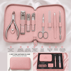 SAAR Premium 8-Piece Durable Manicure <b>Pedicure</b> Kit Stainless Steel <b>Tools</b> Portable Nail Care Set Customized Pink Gift Box - Product Image 6