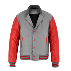 2026 OEM Men's <b>Top</b> Trending Grey Wool With Red <b>Leather</b> Sleeves Varsity Jacket 100% <b>High</b> Quality Low MOQ Heated Fashion Jackets - Product Image 4
