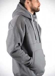 ONETEN APPARELS Sweat-shirt à capuche gris en molleton pour homme, grande taille, coupe ample, tricot uni - Product Image 6