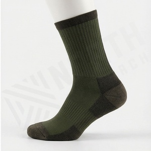Crew <b>Socks</b> Olive Green Solid Knitted Cotton Breathable Casual Daily Wear Adult Autumn Standard Thickness - Product Image 3