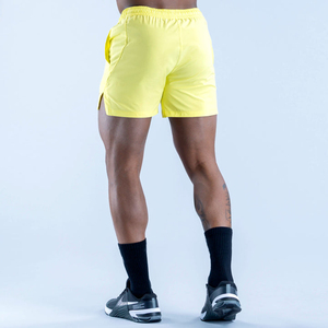 Shorts de sport pour homme haute performance jaune néon, légers, respirants, séchage rapide, taille élastique, entraînement, course à pied, logo personnalisé - Product Image 4
