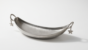 Custom Crescent Moon Silver Metal Serving <b>Tray</b> <b>Handle</b> Finish Platter <b>With</b> Star Accents Elegant Tableware For Wholesale Supply - Product Image 3