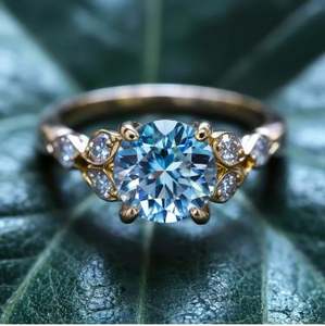 Anillo de Compromiso, Promesa, Boda y Aniversario de Lujo en Plata de Ley 925 Chapada en Oro con Moissanita Azul Claro - Product Image 2