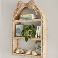 Étagère de rangement moderne en rotin avec nœud papillon, bibliothèque suspendue en forme d'arche pour chambre d'enfant, organisateur de jouets, écologique, vente en gros