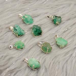 Beautiful Raw Emerald Pendant Necklace 925 Sterling Silver Chain May Birthstone, <b>Green</b> Gem A Quality <b>Jewellery</b> For Women - Product Image 5