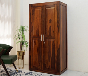 Organisateur de placard Nixon en bois massif, armoire à 2 portes (fini miel), armoire de chambre à coucher en bois avec 6 étagères de rangement - Product Image 2