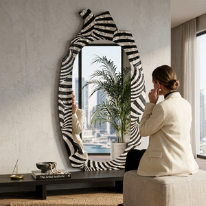 Wall <b>Mirror</b> Handmade Wholesale Custom OEM ODM Resin <b>Black</b> White Swirl Irregular Luxury Hanging <b>Mirror</b> DECORYUG - Product Image 2