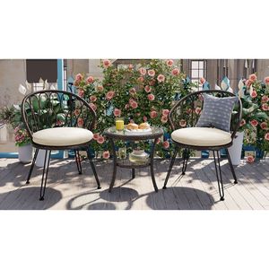 Ensemble de loisirs d'extérieur 2 pièces U_STYLE : Chaises individuelles en rotin avec table ronde en verre pour patios, balcons ou cours - Product Image 3