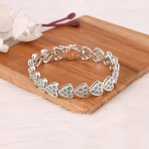 Emerald & CZ Gemstone 925 Sterling Silver Heart Design <b>Bracelet</b> Handmade Fine Jewelry for Unisex - Product Image 1