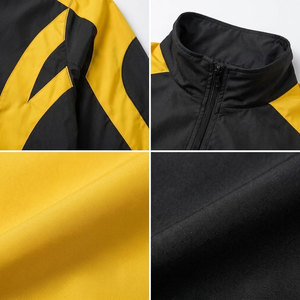 Ensemble de survêtement coupe-vent bicolore noir et jaune, fermeture éclair intégrale, style sportif, respirant, en polyester, deux pièces - Product Image 6