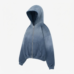 2026 Men's Sun Faded <b>Zip</b>-Up <b>Hoodie</b> 100% Cotton fleece 450gsm oversized Hooded Sweatshirt <b>Pocket</b> Casual Streetwear <b>Hoodie</b> for boy - Product Image 3