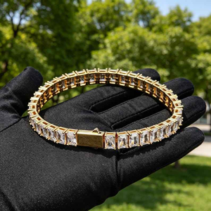 Moissanite Tennis <b>Bracelet</b> <b>Mens</b> Luxury Iced Out Silver <b>Bracelet</b> Sparkling Baguette Stones Hip Hop Fashion Jewelry Statement Gift - Product Image 5