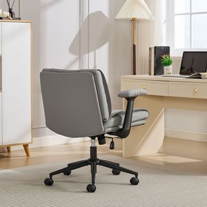 Chaise de bureau en cuir à position jambes croisées avec accoudoirs rabattables et roulettes pivotantes, design confortable avec assise large - Product Image 5
