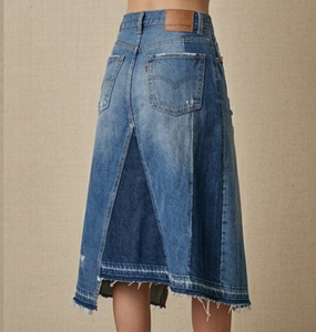 Jupe longue en jean taille haute pour femme, coupe trapèze, couleur unie, boutonnée sur le devant, décontractée, coupe ample, en tissu de coton délavé, style printemps - Product Image 2