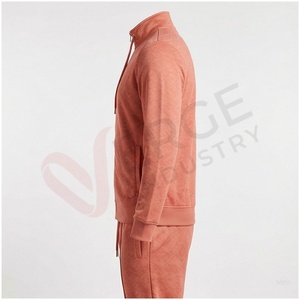 Ensemble de survêtement corail pour homme, manches longues, col montant, fermeture éclair sur le devant, couleur unie, respirant, coupe décontractée, pour l'automne - Product Image 3