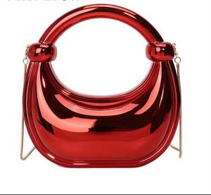 Bolso de Mano Rojo Brillante de Plástico Resistente con Asa Redonda y Correa de Cadena, Capacidad de 1-1.9L, para Accesorios de Fiesta - Product Image 1