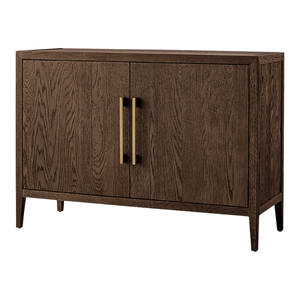 Minimalist Solid Teak <b>Sideboard</b> Cabinet 2-Door <b>Storage</b> Cable Hole Rich Dark Finish & Durable Natural Wood Construction - Product Image 3