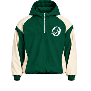 Mens Dark Green Neutral Colorblock Windbreaker <b>Hoodie</b> <b>Lightweight</b> Quarter Zip Pullover Jacket Outdoor Sports Training Wear - Product Image 1