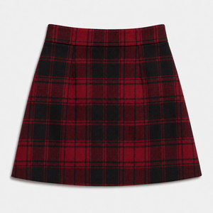 Jupe mini plissée à carreaux pour femme, mélange de laine, taille naturelle, coupe trapèze, automne-hiver, décontractée, OEM ODM - Product Image 4