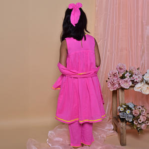 Arthlife Export Quality Girls Cotton <b>Kurti</b> with Solid Pink Color Traditional Embroidery Skin-Friendly and Breathable Fabric - Product Image 3