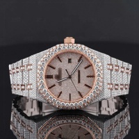 Montre de luxe royale en acier inoxydable à quartz, avec aiguilles en verre, ton or rose blanc-jaune, entièrement sertie de moissanite