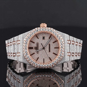 Montre pour femme en acier inoxydable Royal, avec verre de montre en quartz, aiguilles blanches, ton or rose, entièrement sertie de diamants Moissanite - Product Image 6