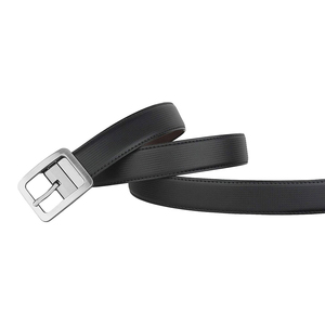 Ceinture en cuir de vachette noire décontractée pour homme FIT FRONT INDUSTRIES avec boucle rectangulaire argentée à motif camouflage, durable et monobloc - Product Image 1