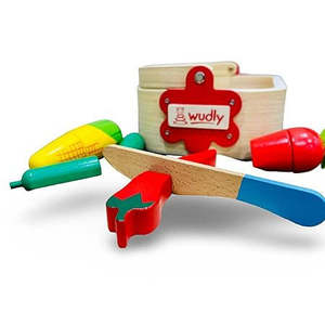 Wudly Montessori, juego de Educación Temprana, juego de comida, juego de madera para cortar cuchillos de madera vegetal, cesta de almacenamiento, cocina para niños - Product Image 2