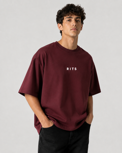 T-shirt Homme Rits Oversize Marron Manches Courtes Col Rond Coton Éponge Décontracté Imprimé Lettres Logo Avant/Arrière Style Urbain - Product Image 1