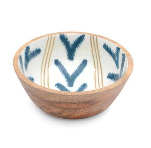 Bol de service en bois émaillé fait main, motif floral bleu moderne, écologique, vaisselle de table pour la maison - Product Image 6