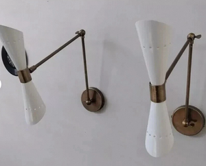 Industrial Adjustable Brass Wall Lamp Digital Printing White Enamel <b>Sconce</b> Pair Modern Decorative <b>Lighting</b> for Bedroom Home - Product Image 2
