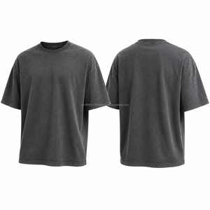 Camiseta de Hombre Oversize Lavada 100% Algodón Cuello Redondo Manga Corta Color Liso Estilo Casual Largo Regular Tejido de Punto Jersey - Product Image 3