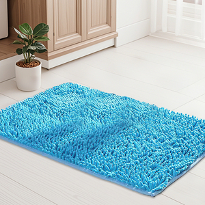 Minimalist Rectangle Chenille Bath Mat Solid Color With <b>Rubber</b> Backing Anti Slip For Bathroom Floor - Product Image 5