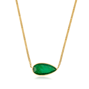 18K East West 6.6 Ct <b>Emerald</b> Bezel <b>Pendant</b> Necklace with Curb Chain - Product Image 1