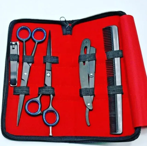 Kit de peluquería con espejo pulido, tijeras de entresacar, tijeras de acero inoxidable, kit de afeitado con peine en oferta - Product Image 1