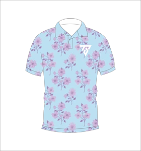 Polo pour homme à imprimé floral bleu clair et rose, personnalisable par sublimation, manches courtes, décontracté, respirant, léger, pour le golf - Product Image 1
