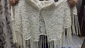Luxury Velvet Embroidered Short Shoulder <b>Cape</b> with Sequins Bead Fringe Single Button Closure for Bridal Evening Wear Costume - Product Image 3