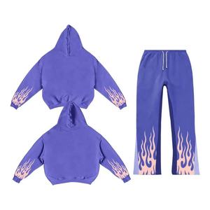 Pantalons de survêtement évasés personnalisés 100% coton 400gsm ensembles de survêtements à capuche motif éclaboussures hiver Streetwear survêtements pour hommes - Product Image 3