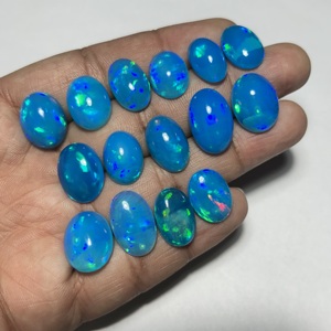 Ópalo Natural de Etiopía Welo, Corte Ovalado, Calidad Superfina, Tratado con Humo, Genuino, Cabujón de Ópalo, Azul Pryba Multicolor, Suelto, Octubre - Product Image 4