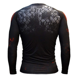 Men's Full Sleeve Rash Guard <b>Compression</b> <b>Shirt</b> Sublimation Print Quick Dry MMA Training Top <b>Black</b> Geometric Pattern Back Logo - Product Image 2