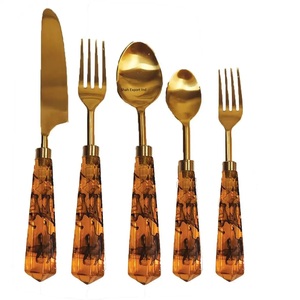 Juego de Cubiertos de Lujo Dorados con Mangos de Resina Verde, Acabado Espejo, Estilo Americano, Diseño Moderno para Vajilla de Boda, Marca Shah - Product Image 6