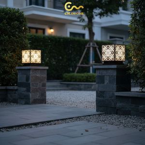 Lampe de poteau LED à motif floral Vietnam CM Decor pour extérieur, villa, jardin, noire, E27, 8 pouces, IP65, en métal, AC 220V - Product Image 2