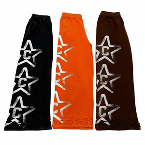 Wholesale Custom Blue Star Print Wide Leg Sweatpants for men Streetwear Oversized Baggy <b>Fleece</b> <b>Trousers</b> - Product Image 6
