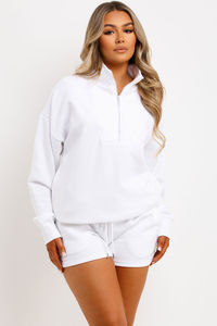 Sudadera con capucha vintage blanca personalizada de forro polar transpirable de talla grande con media cremallera para mujer, cómoda y de estilo deportivo. - Product Image 4