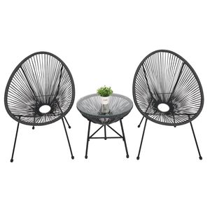 Set di mobili da bistrot Acapulco per tutte le stagioni, 3 pezzi, per patio, giardino, esterno, 2 sedie grigie e tavolo con piano in vetro DK - Product Image 3