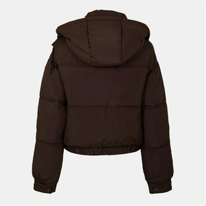 Veste matelassée marron à capuche pour femme, manteau d'hiver épais à fermeture éclair, vêtement d'extérieur court décontracté, coupe-vent et chaud - Product Image 2